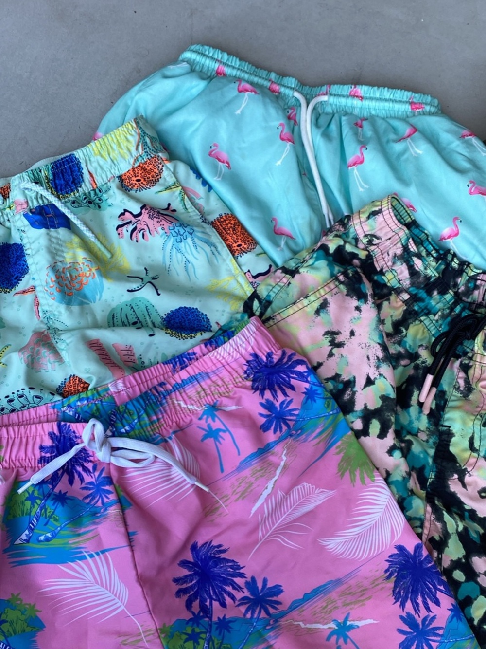Colorful Tropical Swim Shorts Bundle - Flamingo, Palm & Coral Prints